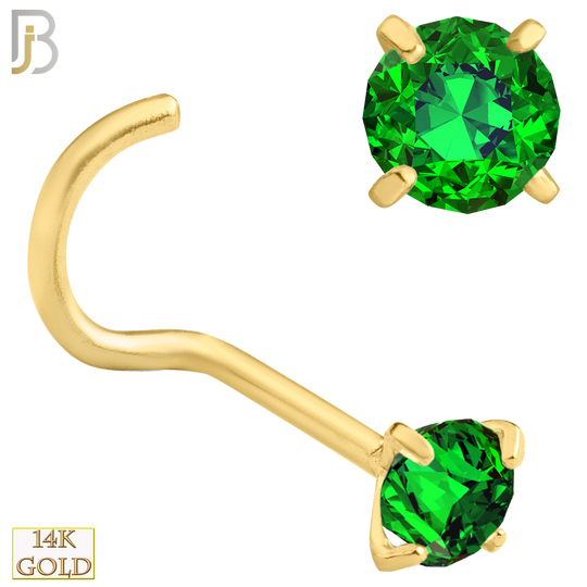 14-NR03CYE - 20g 14k Yellow Gold Nose Screw with Emerald Colored CZ - 3mm image