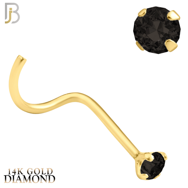 14-NR03DYK-20 - 20g - 14k Yellow Gold Nose Screw with Black Diamond in Prong Setting image 2