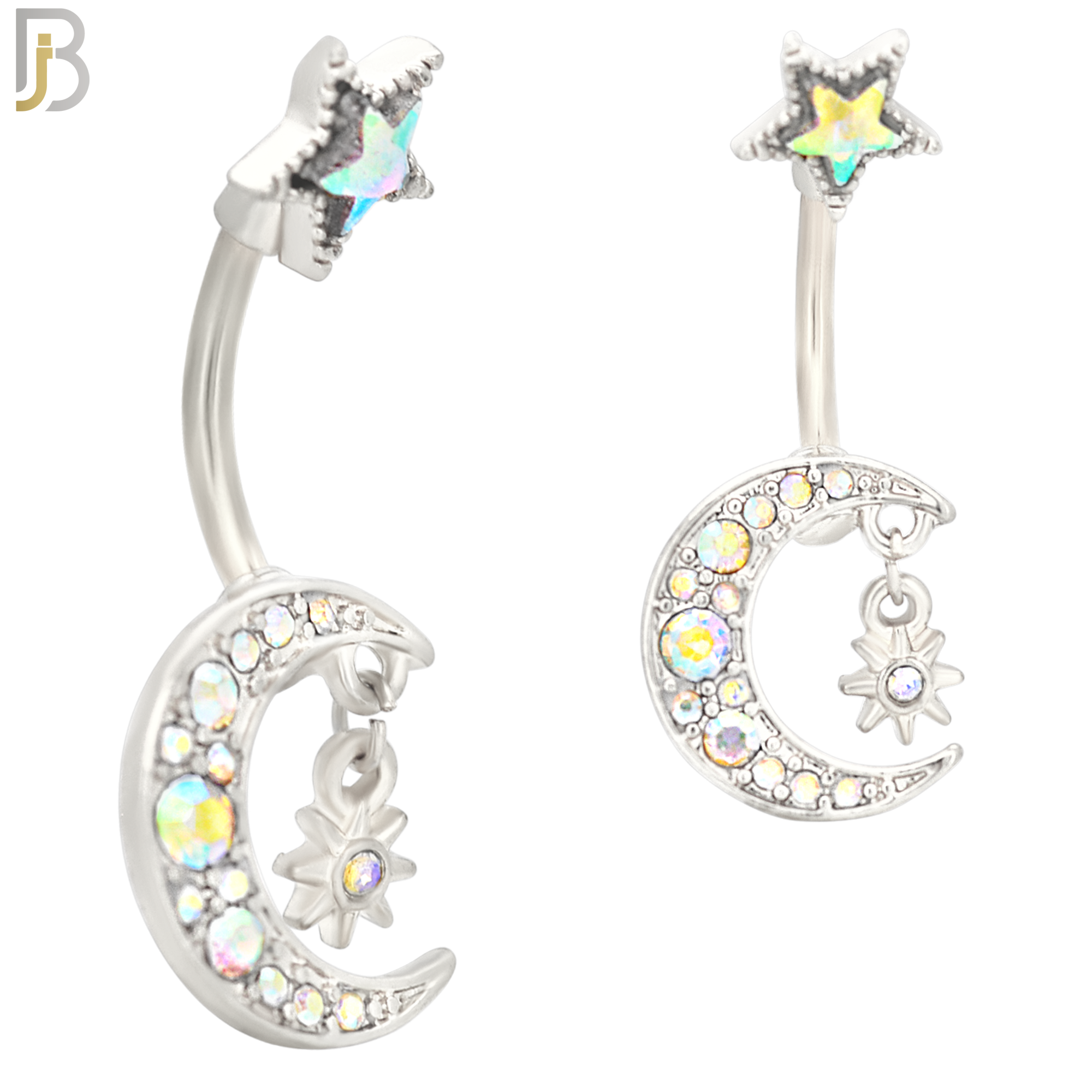 NB41 - 316L Stainless Steel Moon with Dangling Starburst Design with Zircon image 2