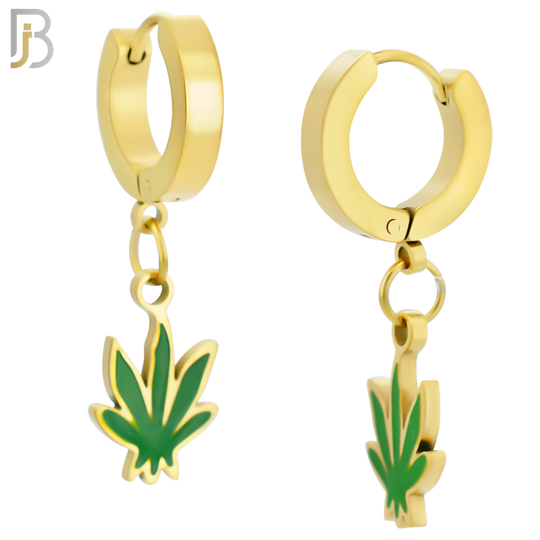 ES87 - 316L Stainless Steel Dangling Leaf Design Huggies Clip On image 3