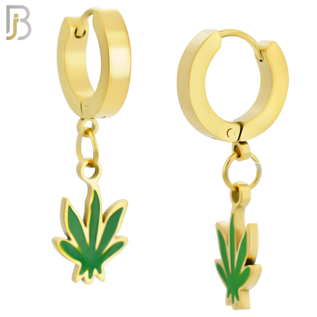 ES87 - 316L Stainless Steel Dangling Leaf Design Huggies Clip On image 3