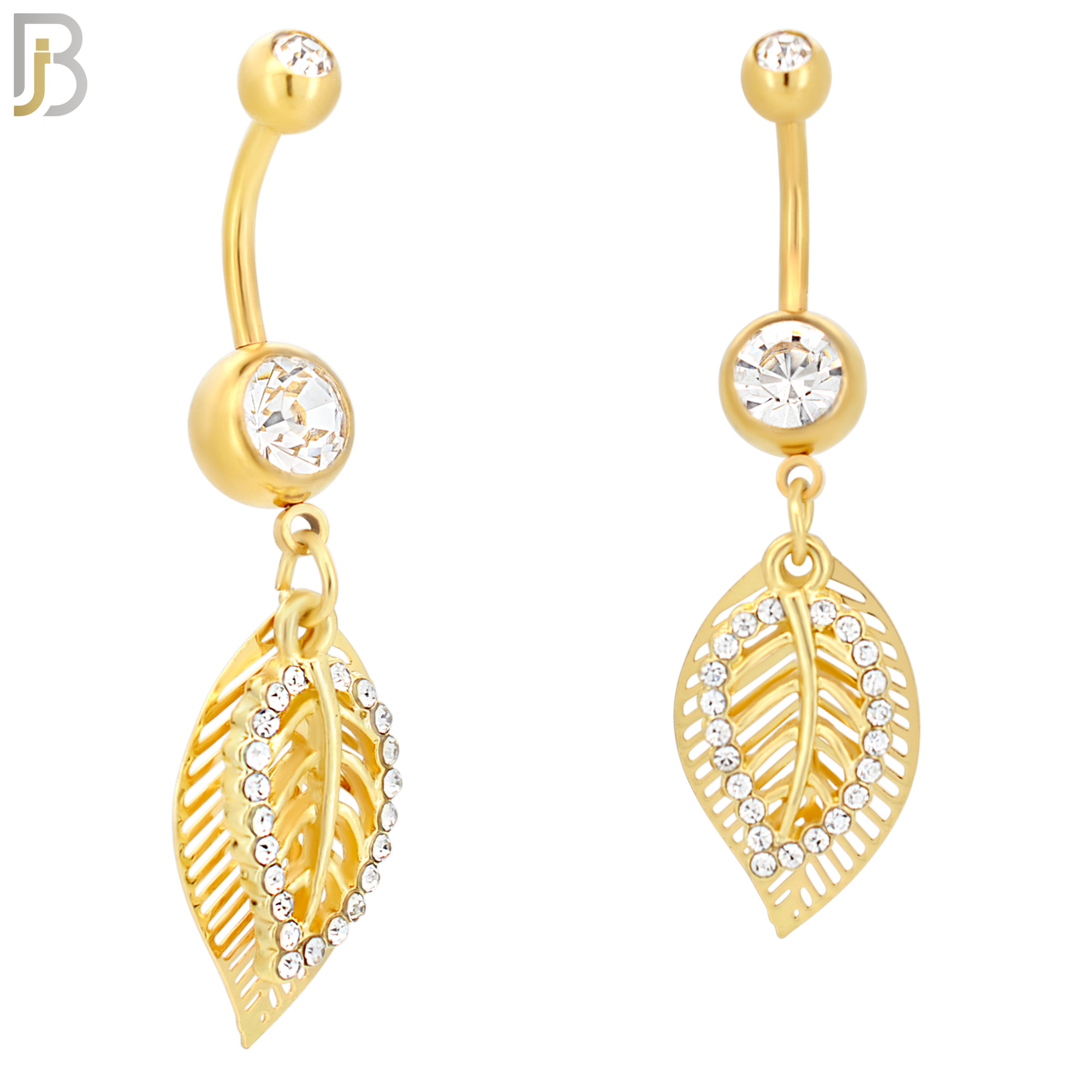 N023  - 316L Stainless Steel Dangling Leaf with Zircon Design Belly Ring with 5mm Screw Ball image 3