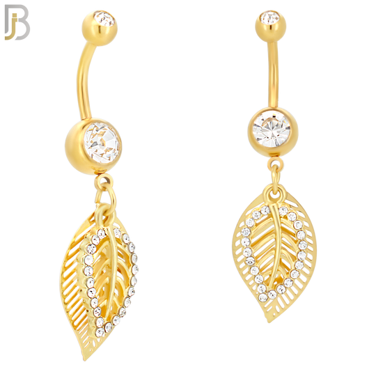 N023  - 316L Stainless Steel Dangling Leaf with Zircon Design Belly Ring with 5mm Screw Ball image 3