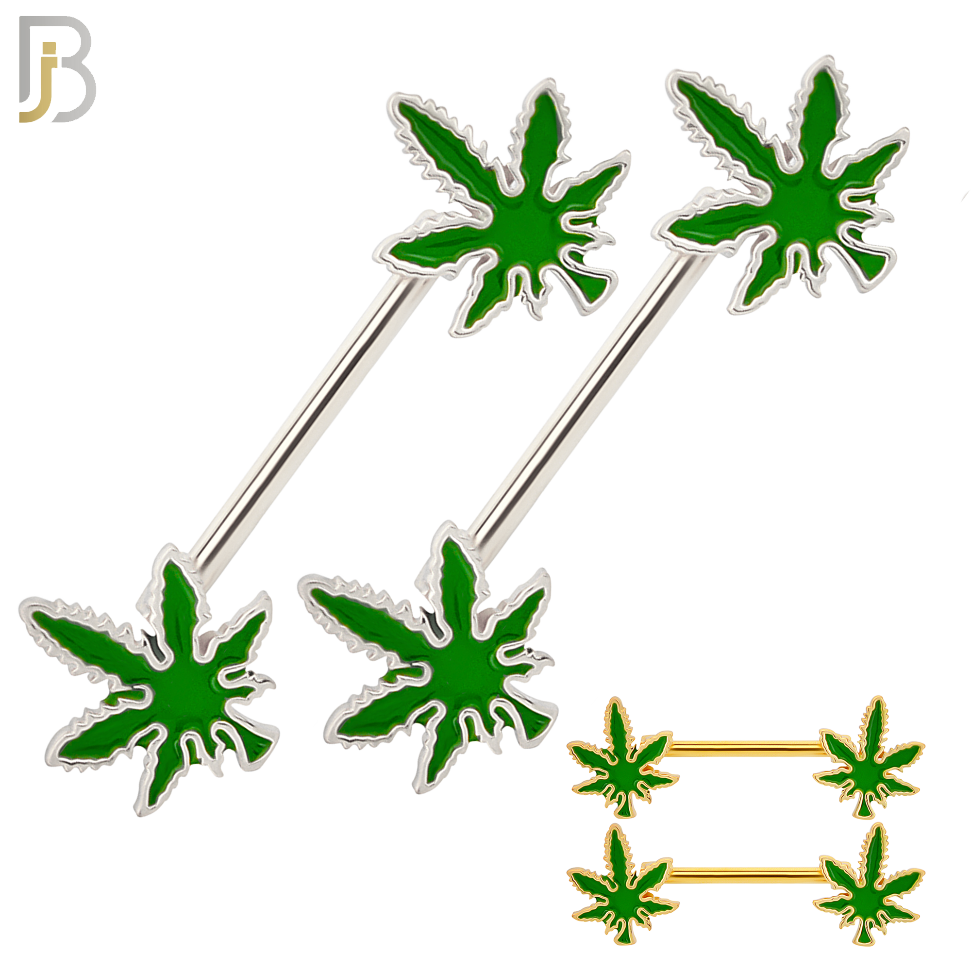NP61- 316L Surgical Steel Marijuana Leaf Design Externally Threaded Nipple Rings (Sold as Pair) image 0
