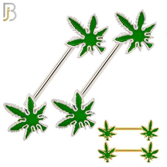 NP61- 316L Surgical Steel Marijuana Leaf Design Externally Threaded Nipple Rings (Sold as Pair) image 0
