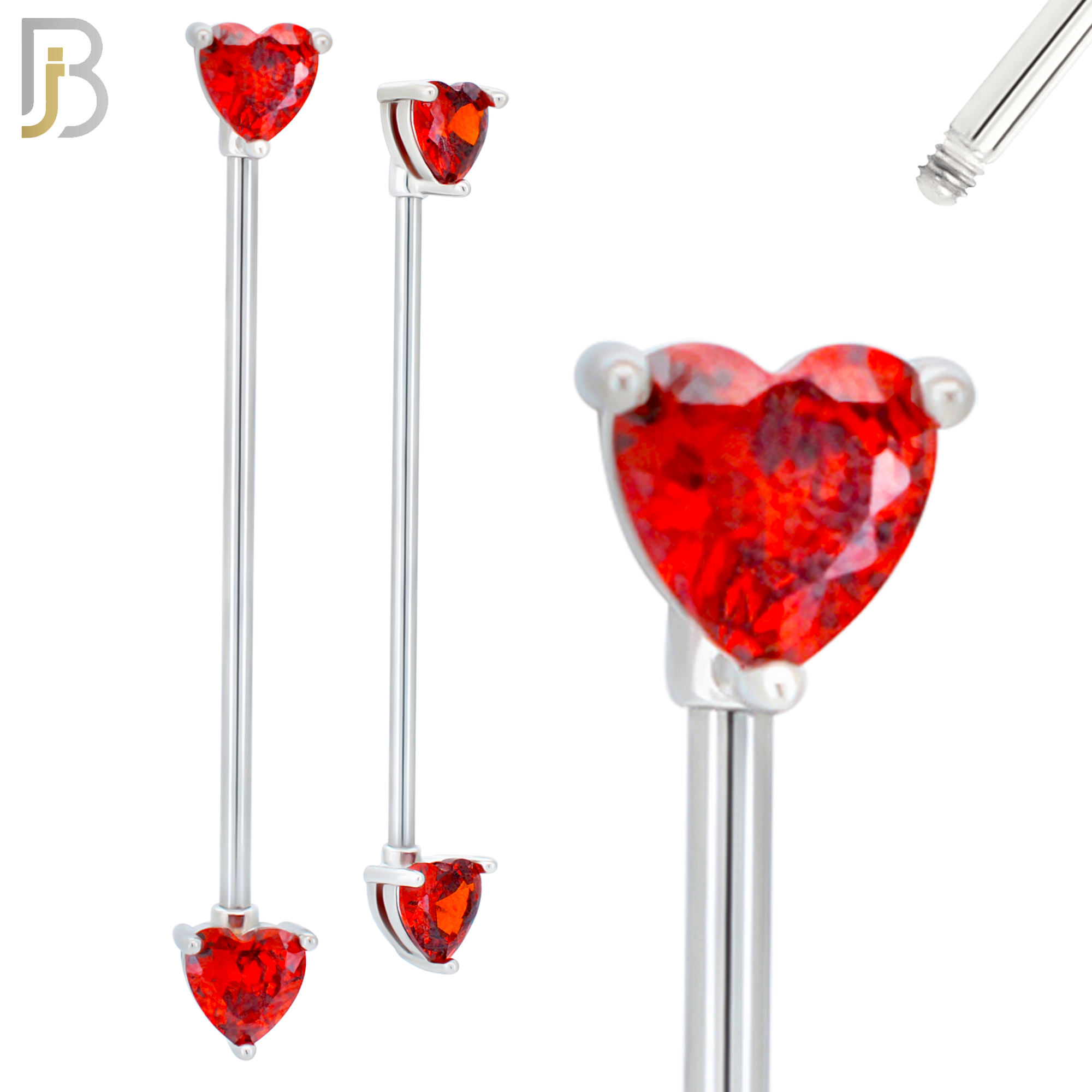 PK-BB60S - 316L Surgical Steel Heart Shaped CZ in Prong Set Industrial Barbell Pack of 16 pcs image 4