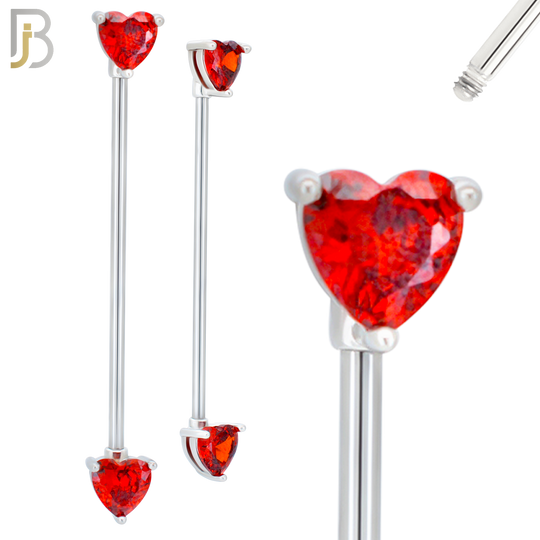 PK-BB60S - 316L Surgical Steel Heart Shaped CZ in Prong Set Industrial Barbell Pack of 16 pcs image 4
