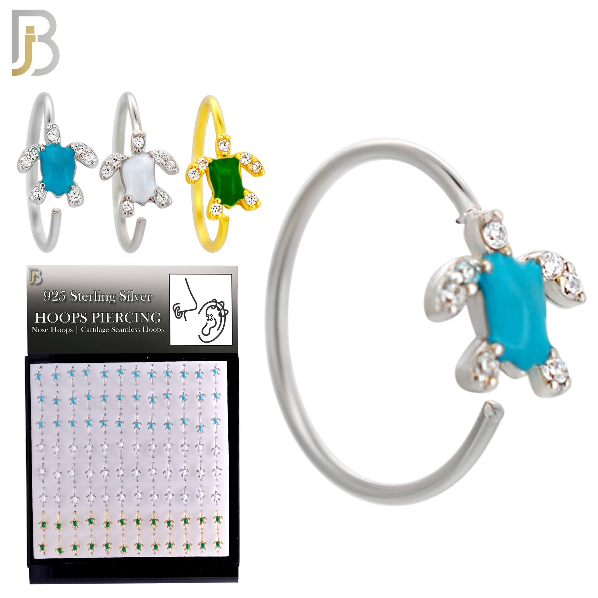 925-PK-CT134M2-96 - 925 Silver Hoops Turtle Enamel - Pack of 96 pcs image 1