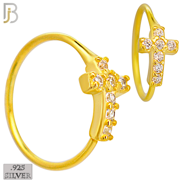 925-CT37 -  925 Sterling Silver Cross with Multi CZ Hoop Piercing (Pack of 6) image 1
