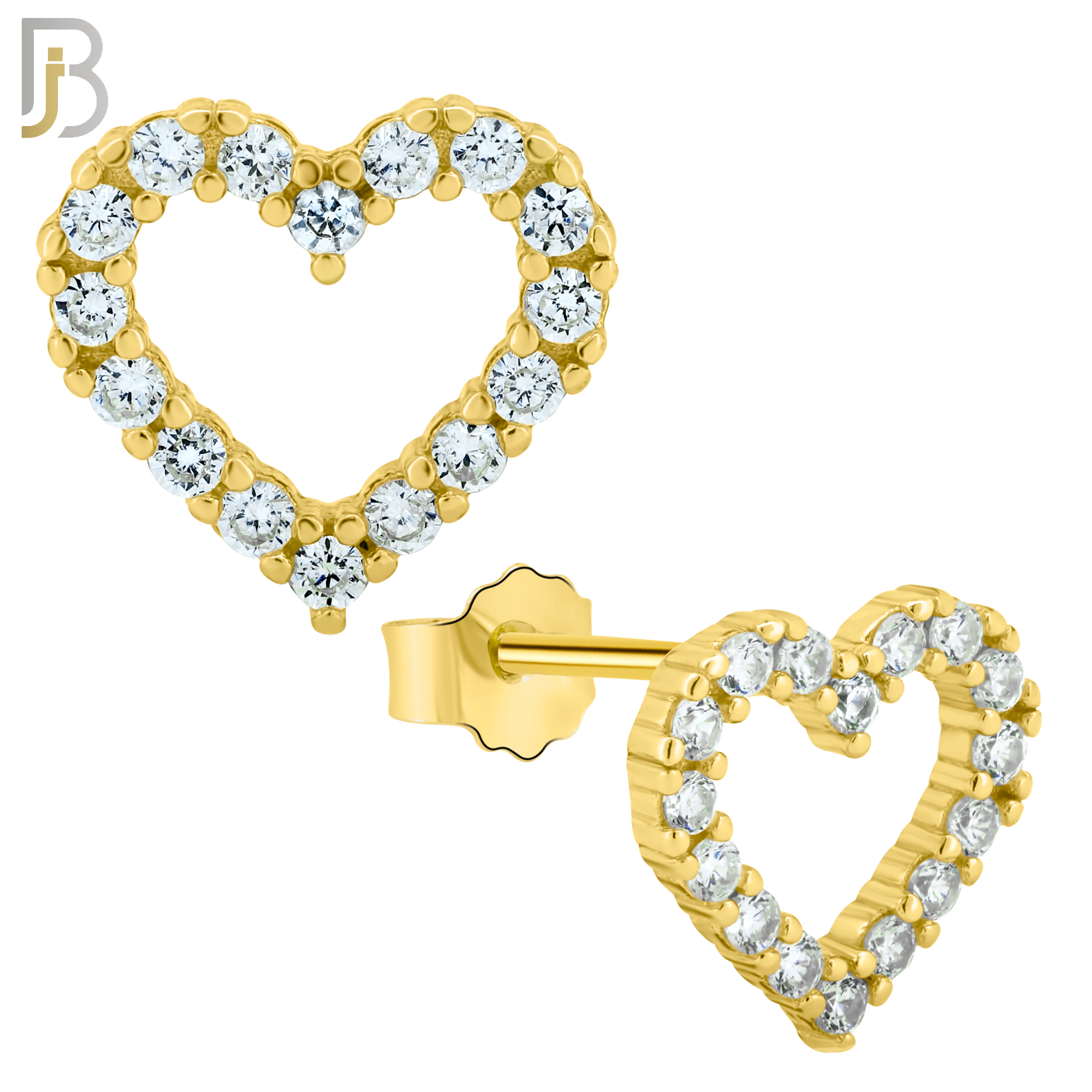 925-ES58 - .925 Sterling Silver Hollow Heart with Prong Zircon Earring Stud image 2