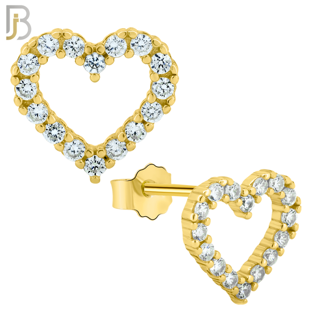 925-ES58 - .925 Sterling Silver Hollow Heart with Prong Zircon Earring Stud image 2