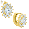 925-ES276- .925 Sterling Silver Oval Prong Multi Zircon Design Huggies Hoops Earrings Stud image 2