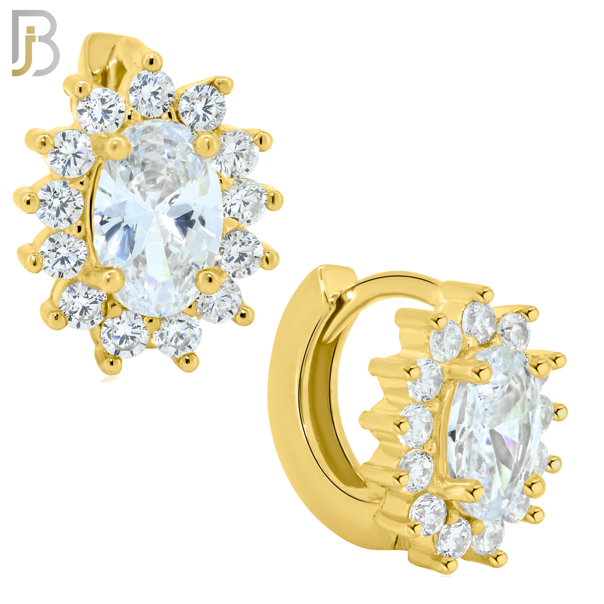 925-ES276- .925 Sterling Silver Oval Prong Multi Zircon Design Huggies Hoops Earrings Stud image 2