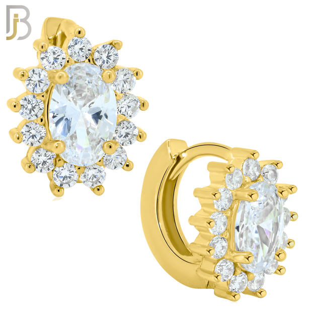 925-ES276- .925 Sterling Silver Oval Prong Multi Zircon Design Huggies Hoops Earrings Stud image 2