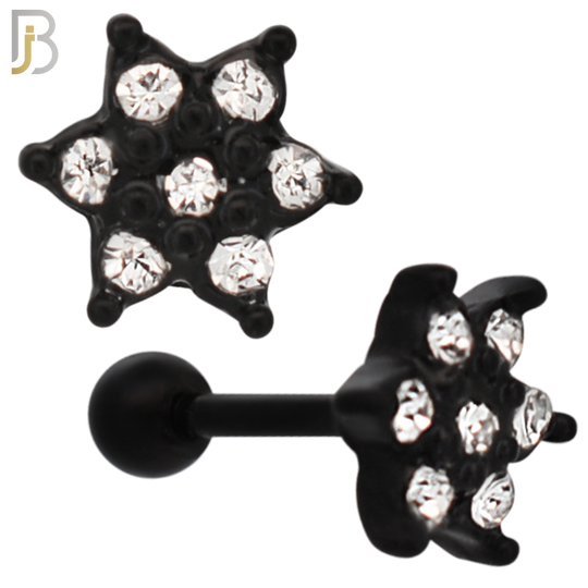 TB109 -  316L Stainless Steel Six Point Flower Tragus/Cartilage Barbell (PACK OF 6) image 2