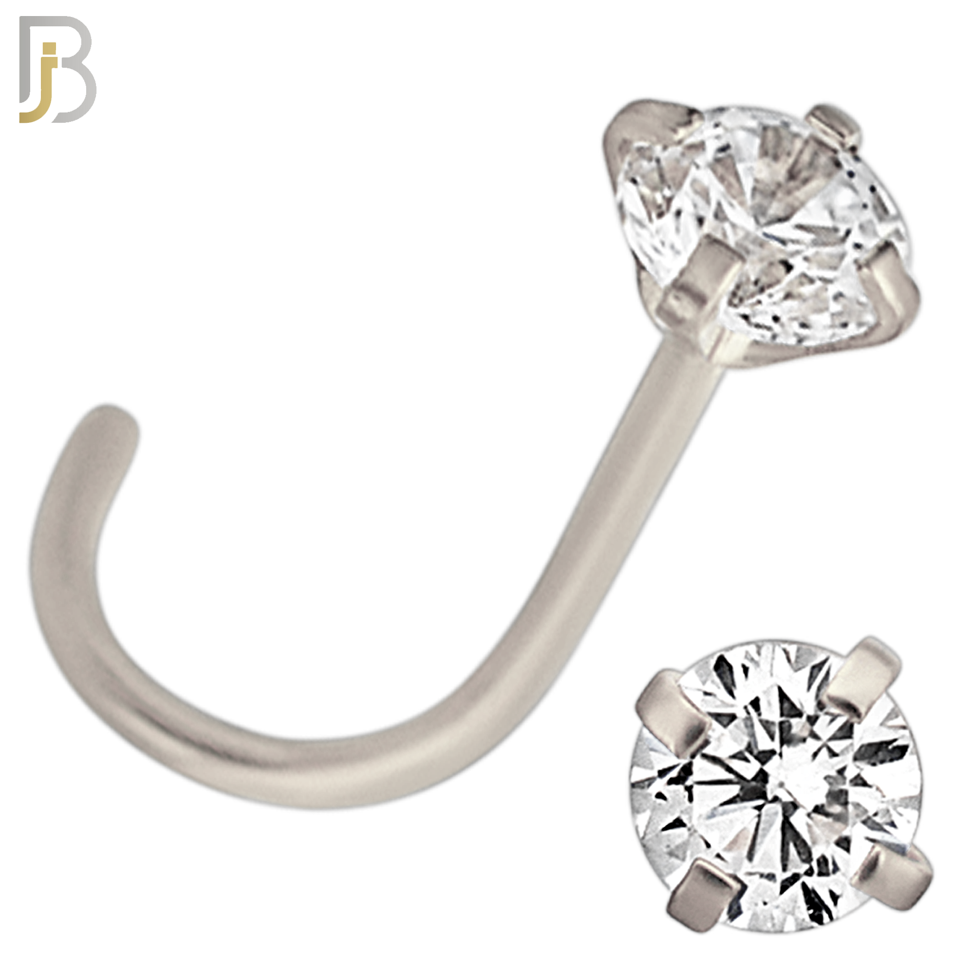 NR03S - 316L Surgical Steel Nose CorkScrew  Prong Set Zircon Round Nose Ring (PACK OF 6) image 5