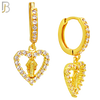 ES509 - 316L Stainless Steel Dangling Virgin Mary Studded Hollow Heart Huggies Earrings image 2