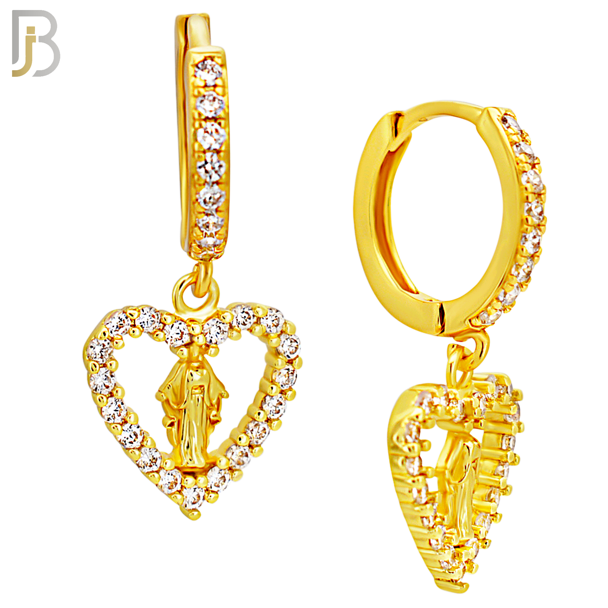 ES509 - 316L Stainless Steel Dangling Virgin Mary Studded Hollow Heart Huggies Earrings image 2