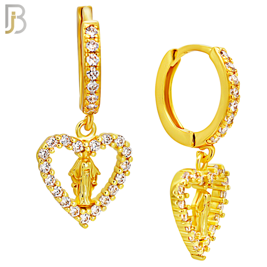 ES509 - 316L Stainless Steel Dangling Virgin Mary Studded Hollow Heart Huggies Earrings image 2