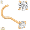 14-NR03CR-22 - 14k Solid Rose Gold 22g Prong Setting  Round Cubic Zircona Nose Screw, Cork Screw image 5
