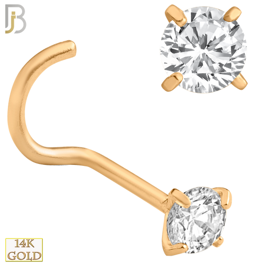 14-NR03CR-22 - 14k Solid Rose Gold 22g Prong Setting  Round Cubic Zircona Nose Screw, Cork Screw image 5