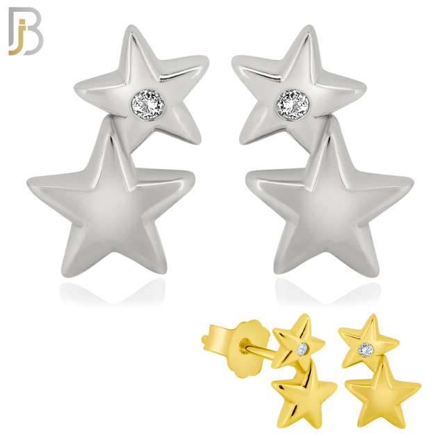 925-ES35 - .925 Sterling Silver 4x7mm Double Star Zircon Earring Stud image 0
