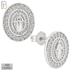 925-ES267 - .925 Sterling Silver Oval Shape Virgin Mary with Clear Zircon Design Earrings Stud image 1