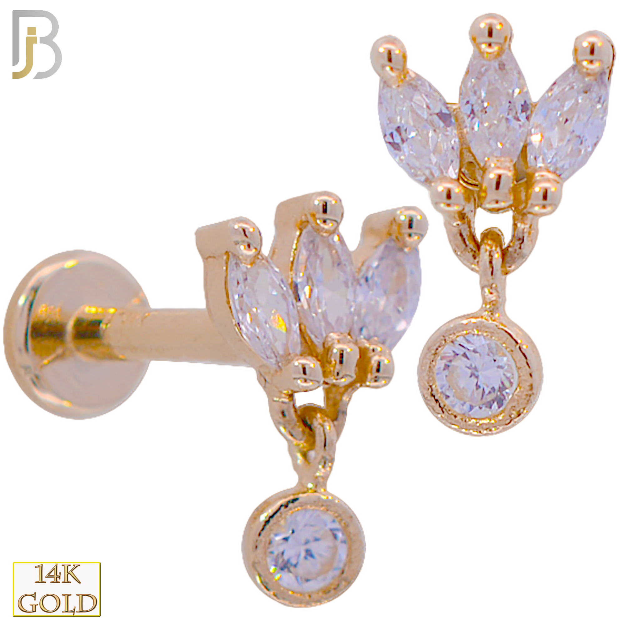 14-LB75 - 14k Gold Three Petal Marquise Shaped CZs with Dangling Round CZ image 0