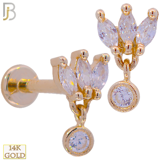 14-LB75 - 14k Gold Three Petal Marquise Shaped CZs with Dangling Round CZ image 0