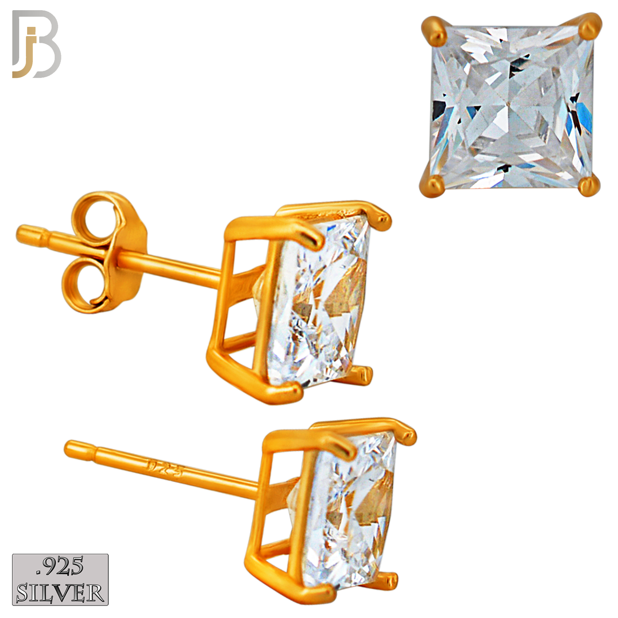 925-ES72-RC - .925 Sterling Silver Rose Gold Plated Earring Stud Casting Square Princess Cut Prong Setting Clear Zircon image 6
