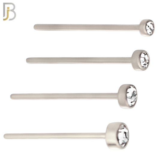 NR05S - 316L Surgical Steel  Nose Stud  Bezel Set Zircon Round Nose Ring image 0