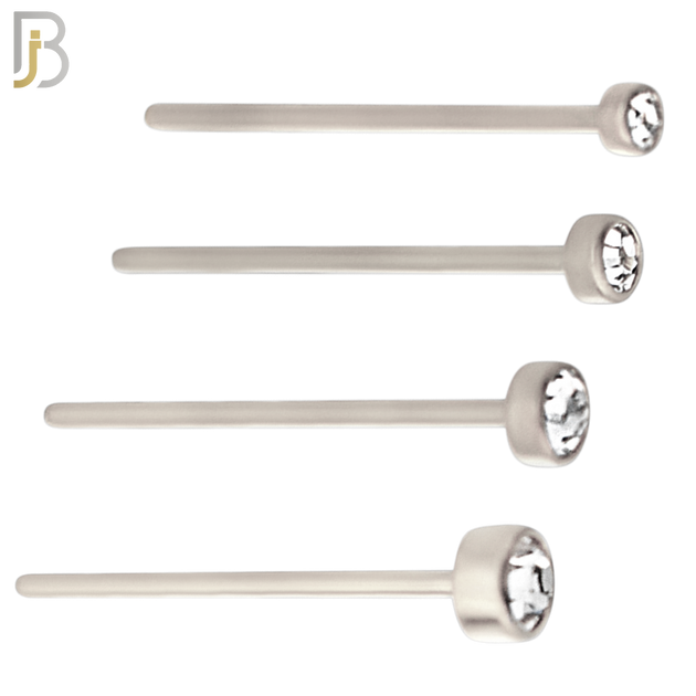 NR05S - 316L Surgical Steel  Nose Stud  Bezel Set Zircon Round Nose Ring image 0