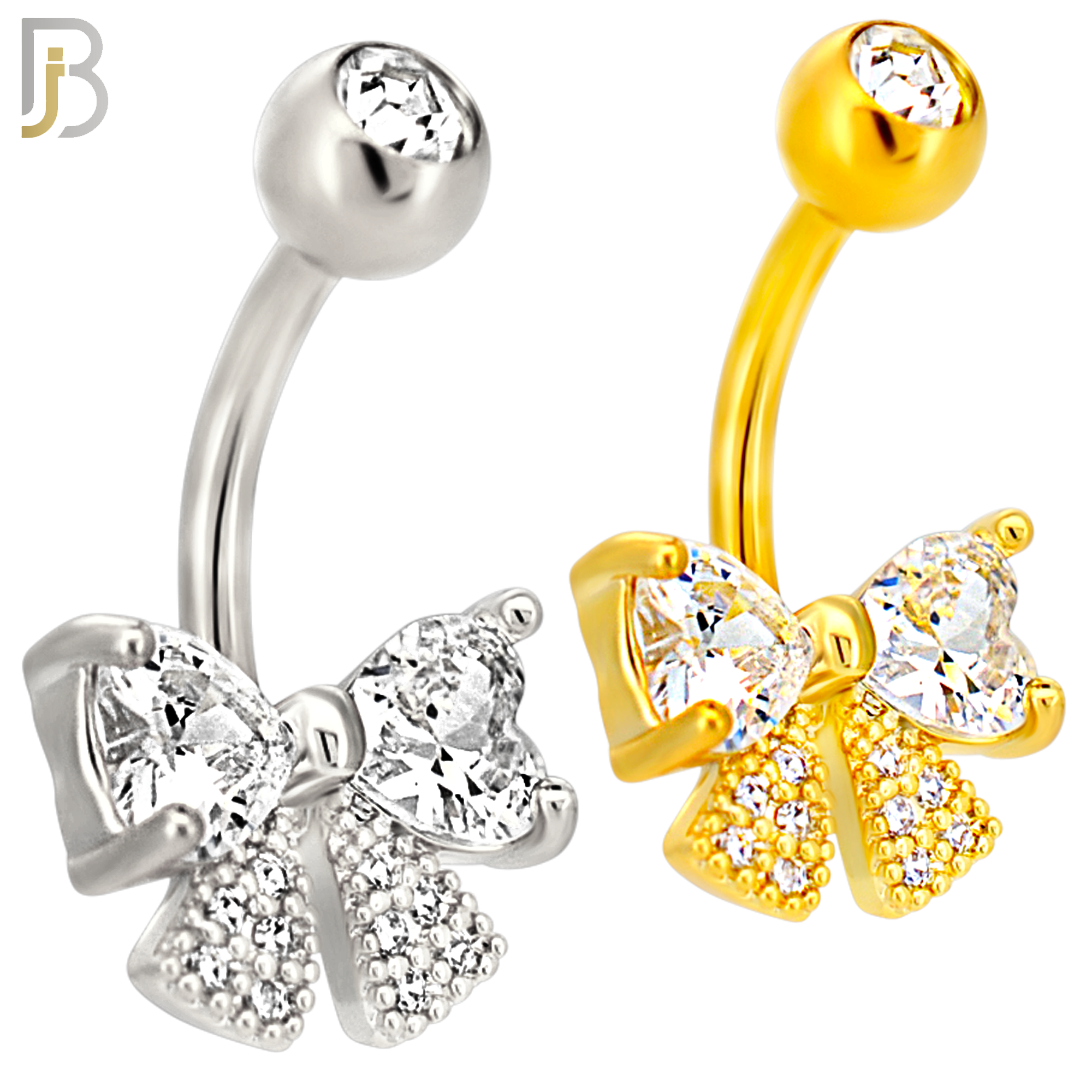 NB114 - 316L Surgical Steel Ribbon with Heart CZ for Both Upper Knots Belly Ring image 0