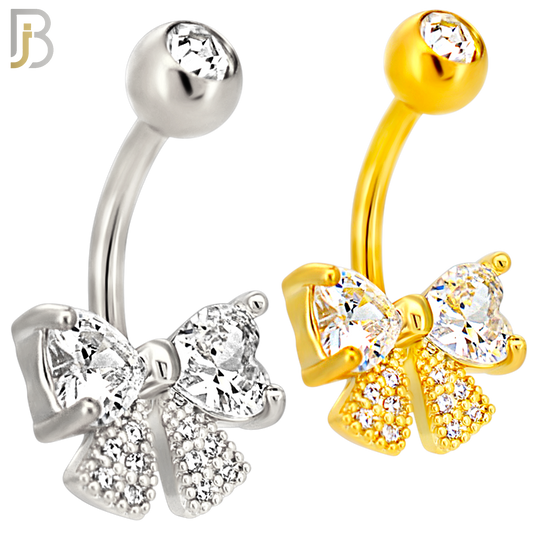 NB114 - 316L Surgical Steel Ribbon with Heart CZ for Both Upper Knots Belly Ring image 0