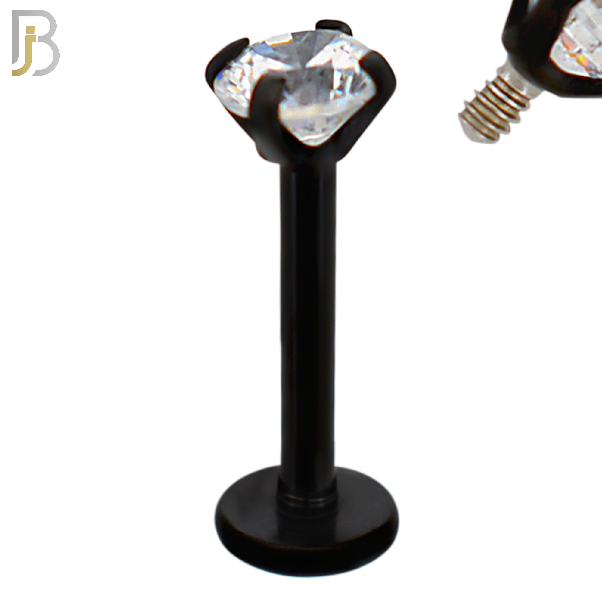 LB14KC16 - 16g Thickness 316L Surgical Steel Black Plated Bar Prong Setting  Zircon Internally Threaded Labret (PACK OF 6) image 4