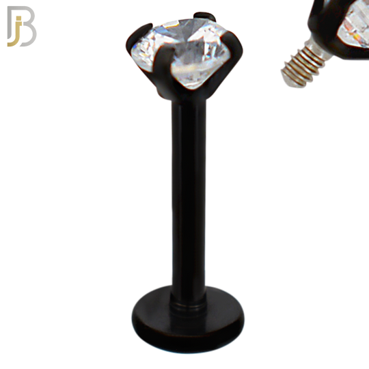 LB14KC16 - 16g Thickness 316L Surgical Steel Black Plated Bar Prong Setting  Zircon Internally Threaded Labret (PACK OF 6) image 4