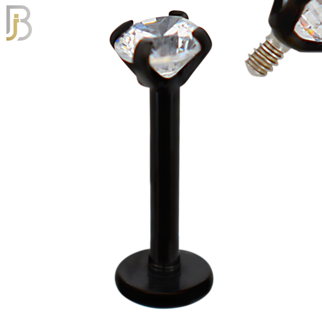 LB14KC16 - 16g Thickness 316L Surgical Steel Black Plated Bar Prong Setting  Zircon Internally Threaded Labret (PACK OF 6) image 4