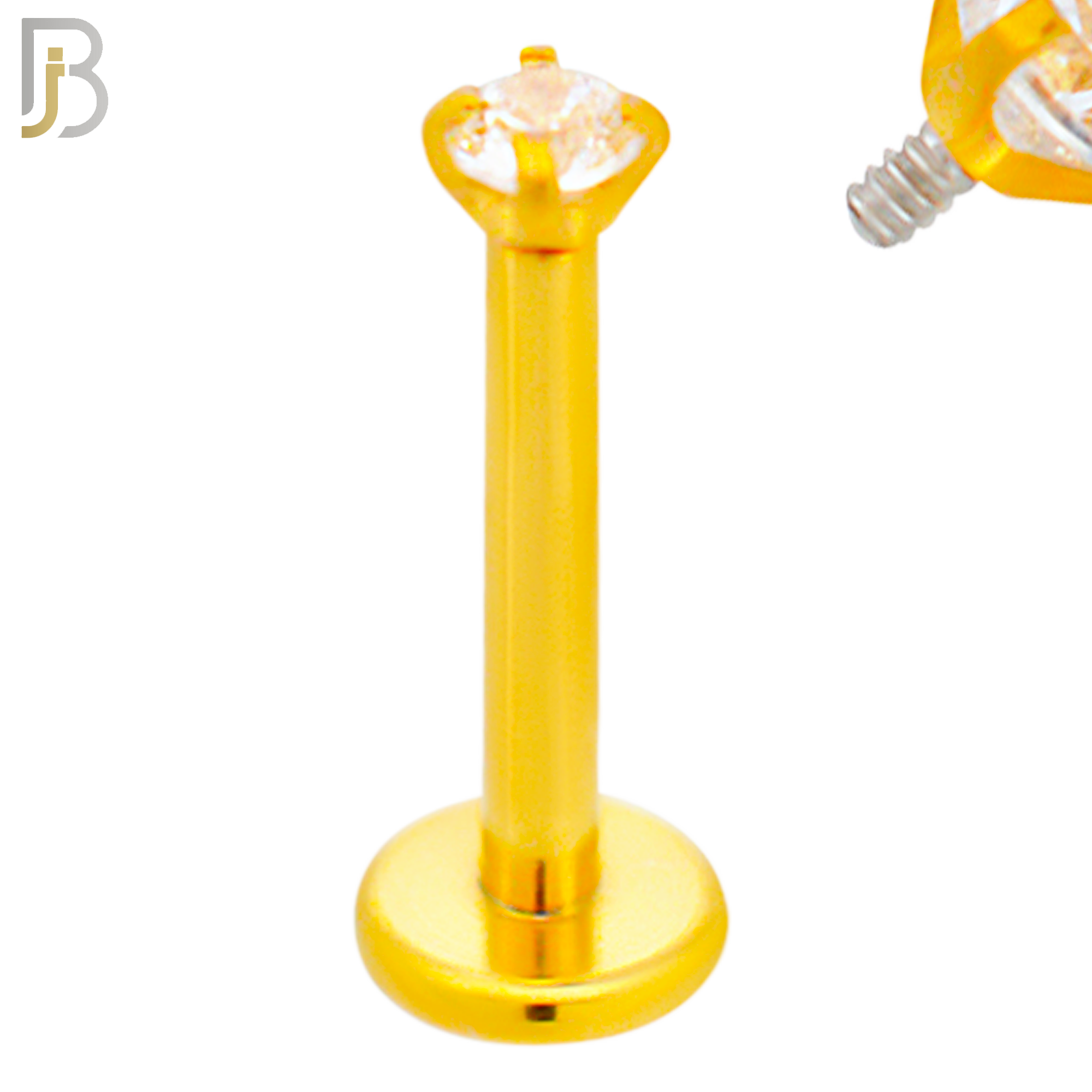 LB14GC16 - 16g 316L Surgical Steel Gold Plated Bar Prong Setting  Zircon Internally Threaded Labret (PACK OF 6) image 1