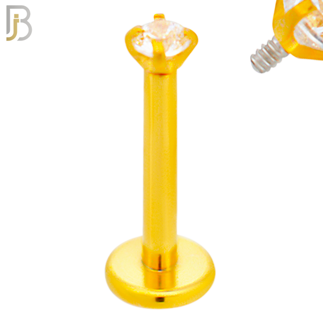 LB14GC16 - 16g 316L Surgical Steel Gold Plated Bar Prong Setting  Zircon Internally Threaded Labret (PACK OF 6) image 1