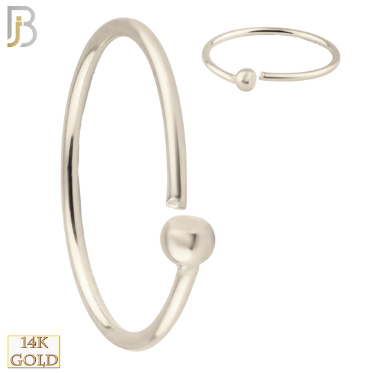 14-CT03W - 14k Solid White Gold Fixed Bead  Hoops Piercing Twist to Open - 3/8 - 10mm image