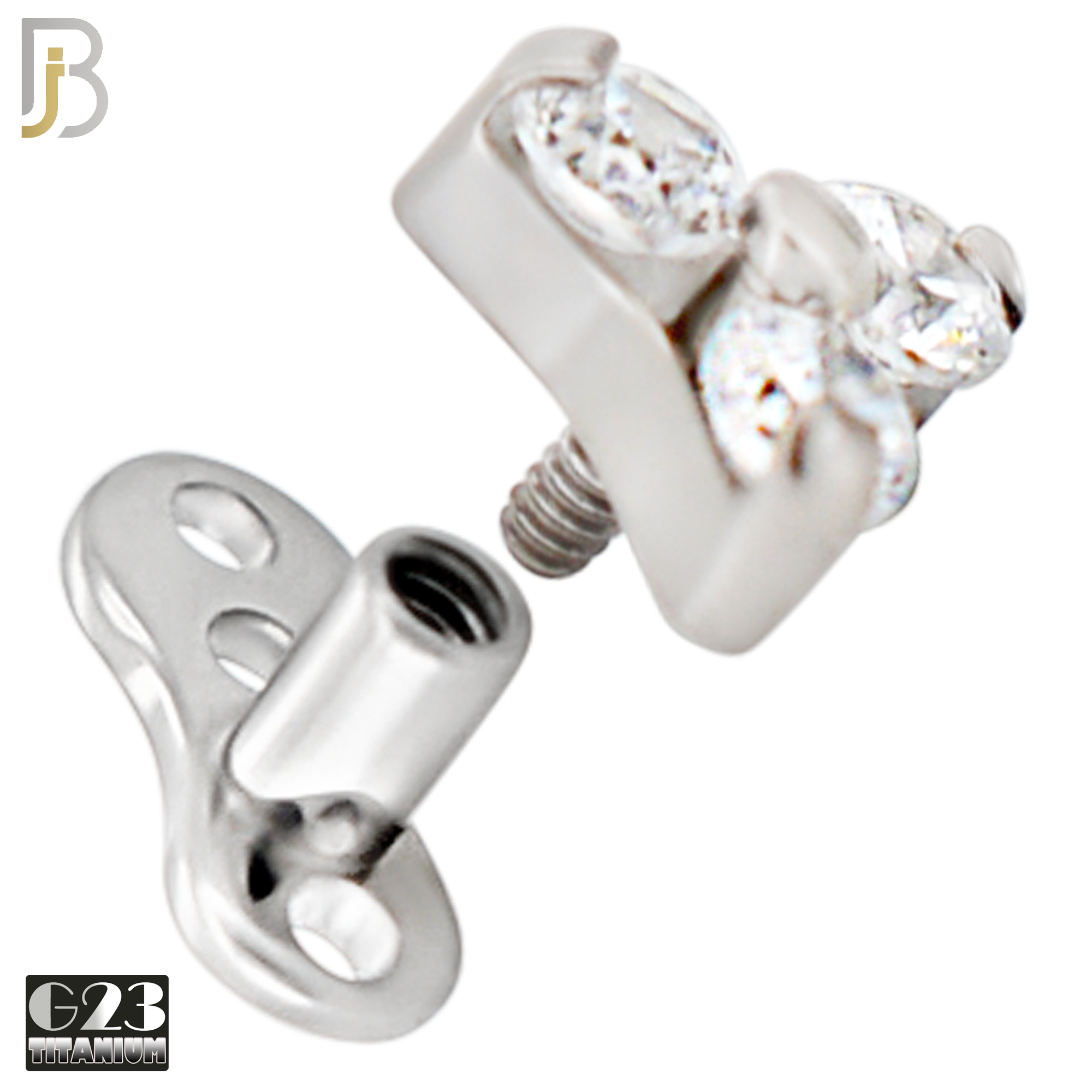 G23-DM21 - G23 Titanium Anchor with Surgical Steel Three Round Clear CZ in Triangle Dermal Top image 2