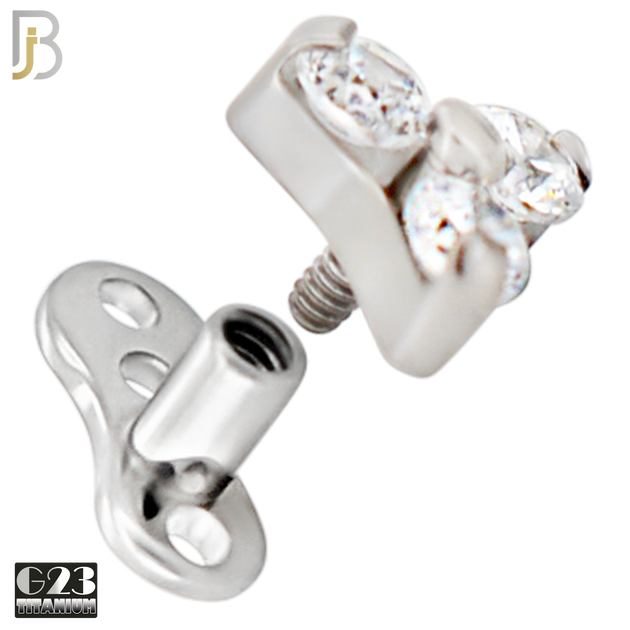 G23-DM21 - G23 Titanium Anchor with Surgical Steel Three Round Clear CZ in Triangle Dermal Top image 2