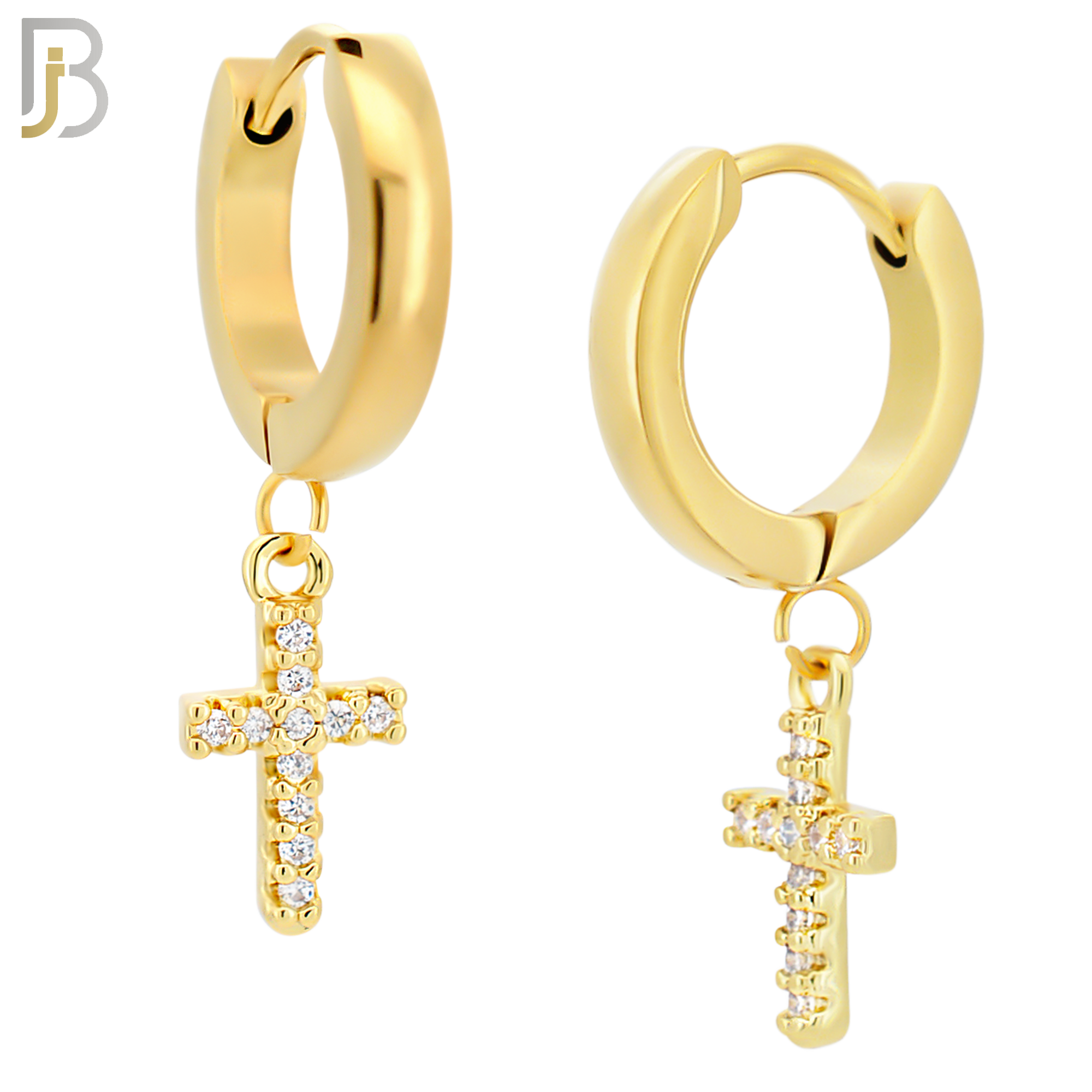 ES41 - 316L Stainless Steel Dangling Prong Setting Cross Zircon Design Huggies Clip On image 3