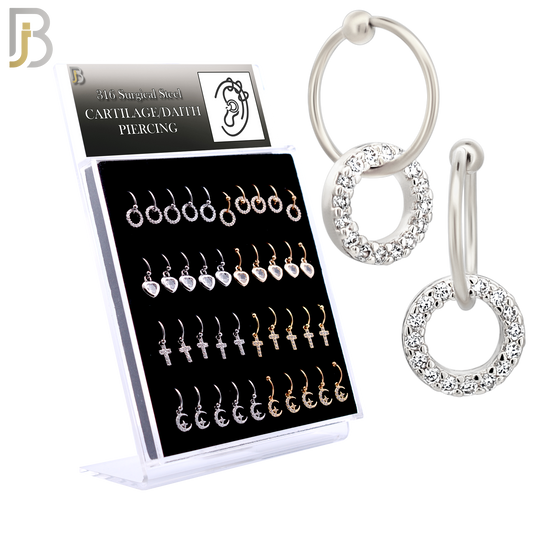 PK-HX02M - 316L Surgical Steel Different Dangling  Designs Helix Hoop Piercing with CZ Pack of 40 image 0