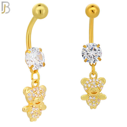 N085  - 316L Stainless Steel Dangling Teddy Bear with CZ Belly Ring image 2
