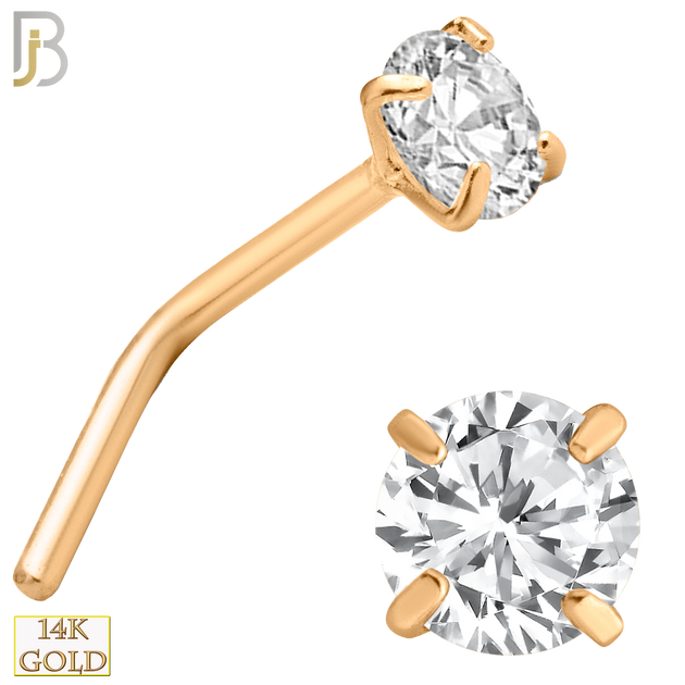 14-NR10CR-22 - 14k Solid Rose Gold 22g Prong Setting  Round Cubic Zircona L-Shape - 3mm image