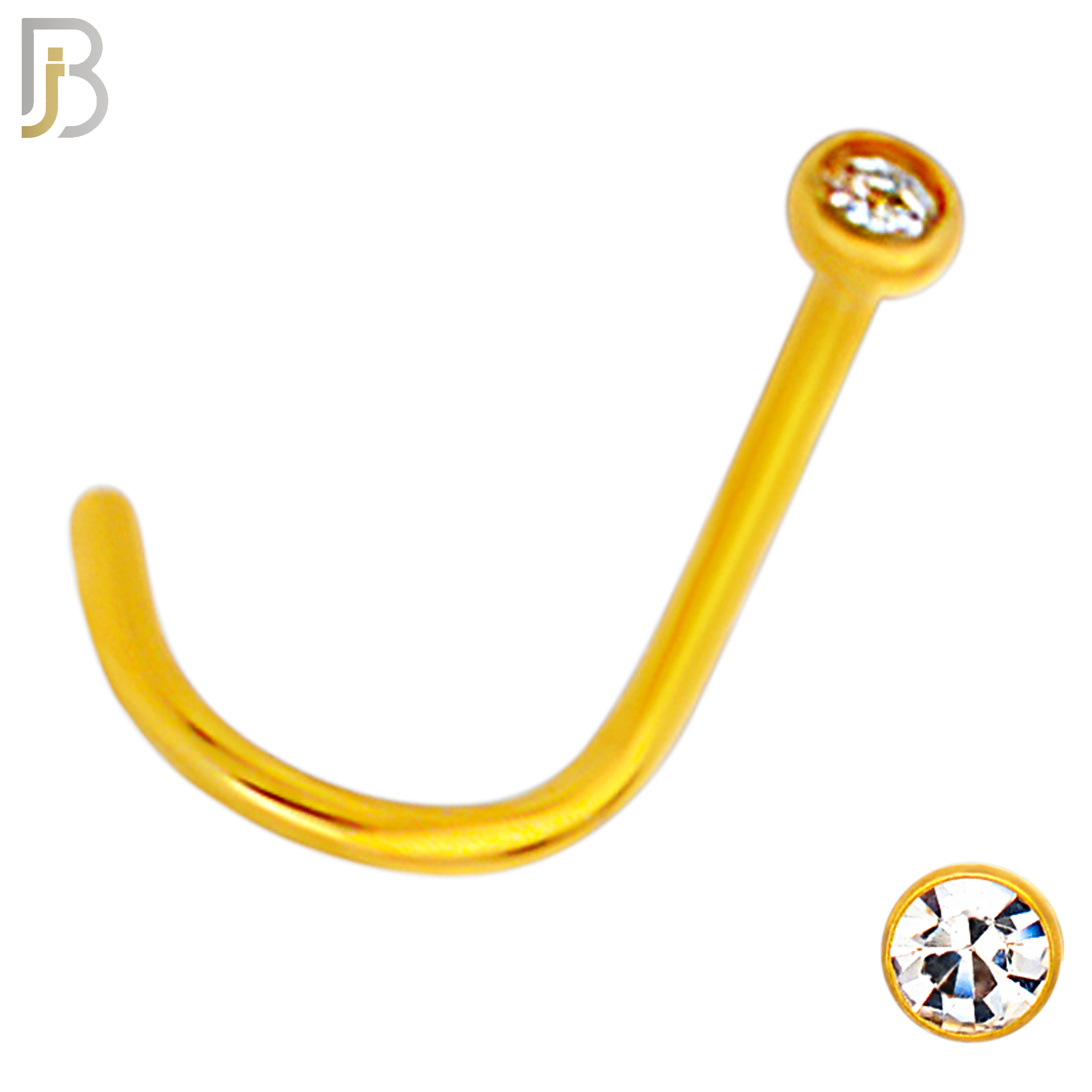 NR36CG - 316L Surgical Steel Gold Plated Nose Screw Bezel Setting Round Clear Zircon (PACK OF 6) image 2