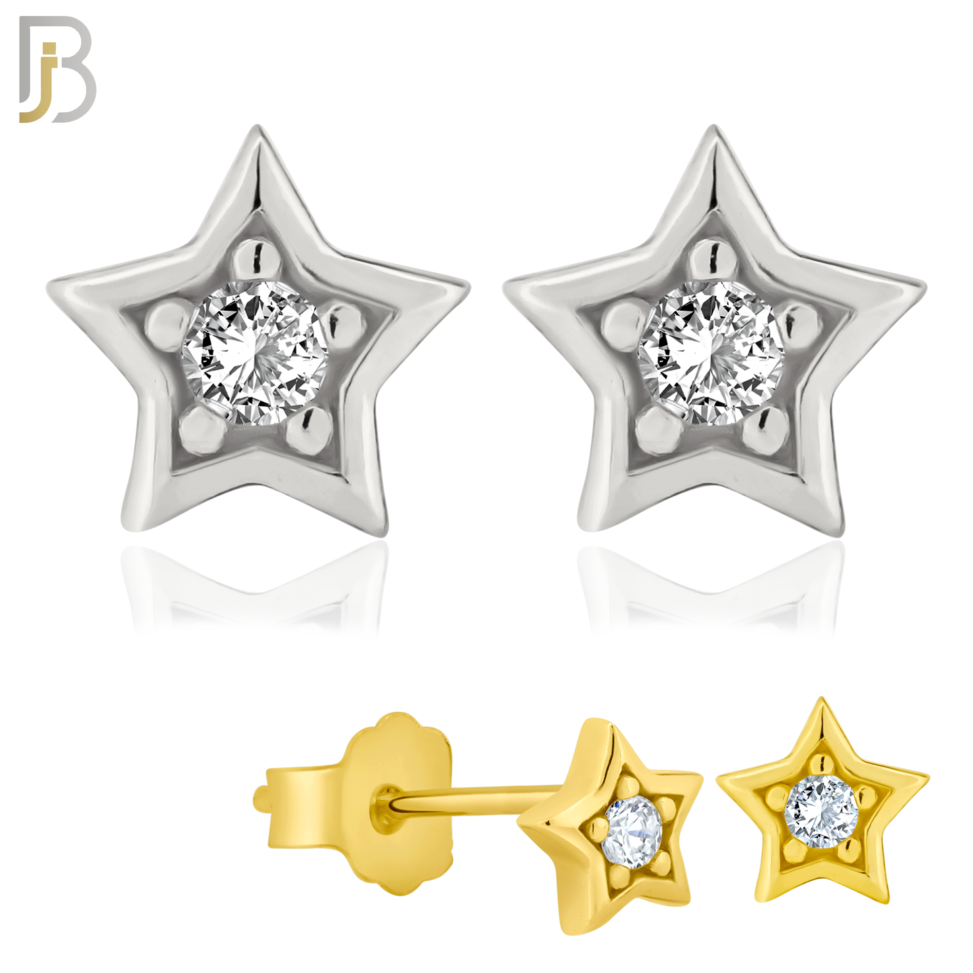 925-ES81 - .925 Sterling Silver Star Design with Zircon Design Earring Stud image 0