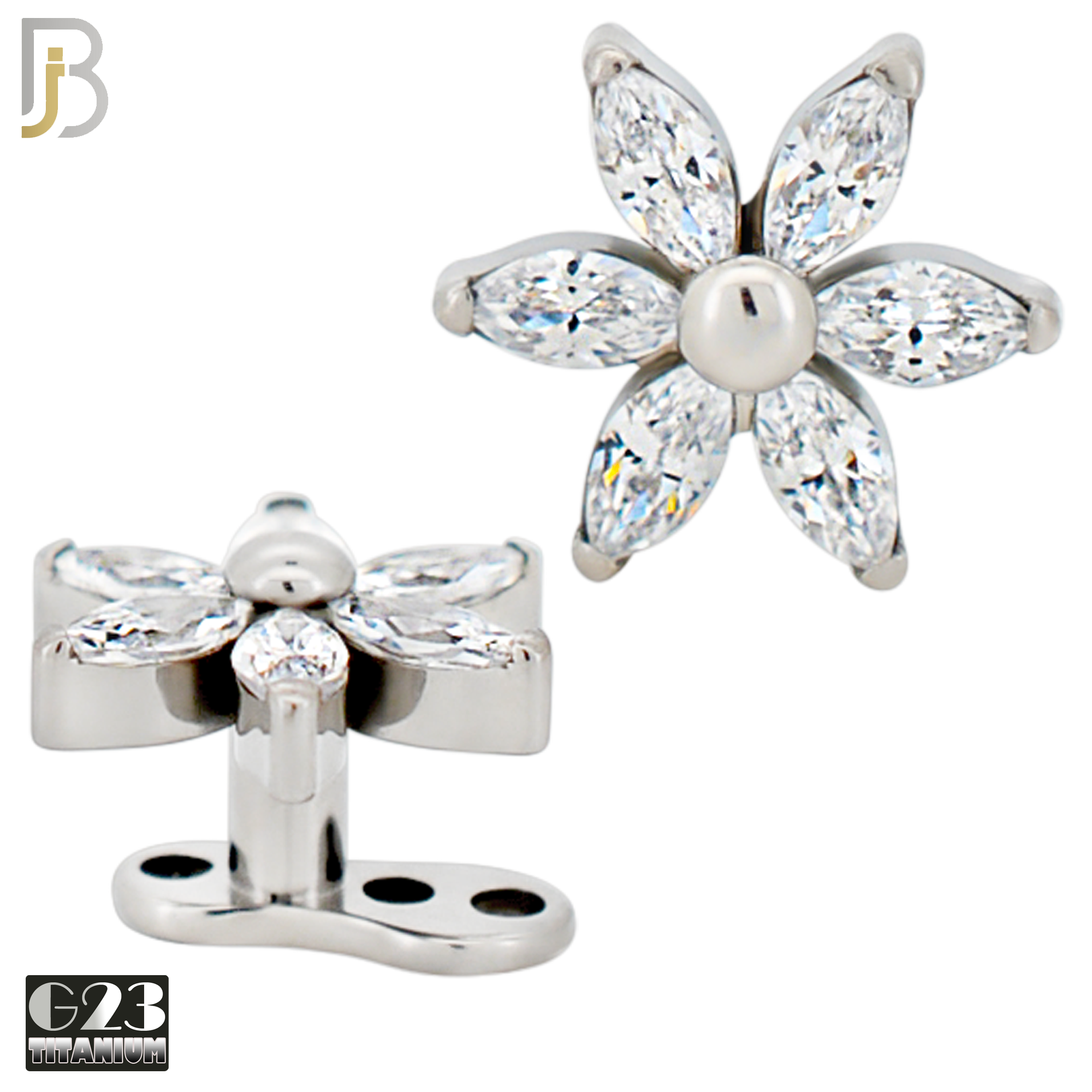 G23-DM22 - G23 Titanium Anchor with Surgical Steel Six Petal Flower Dermal Top image 0