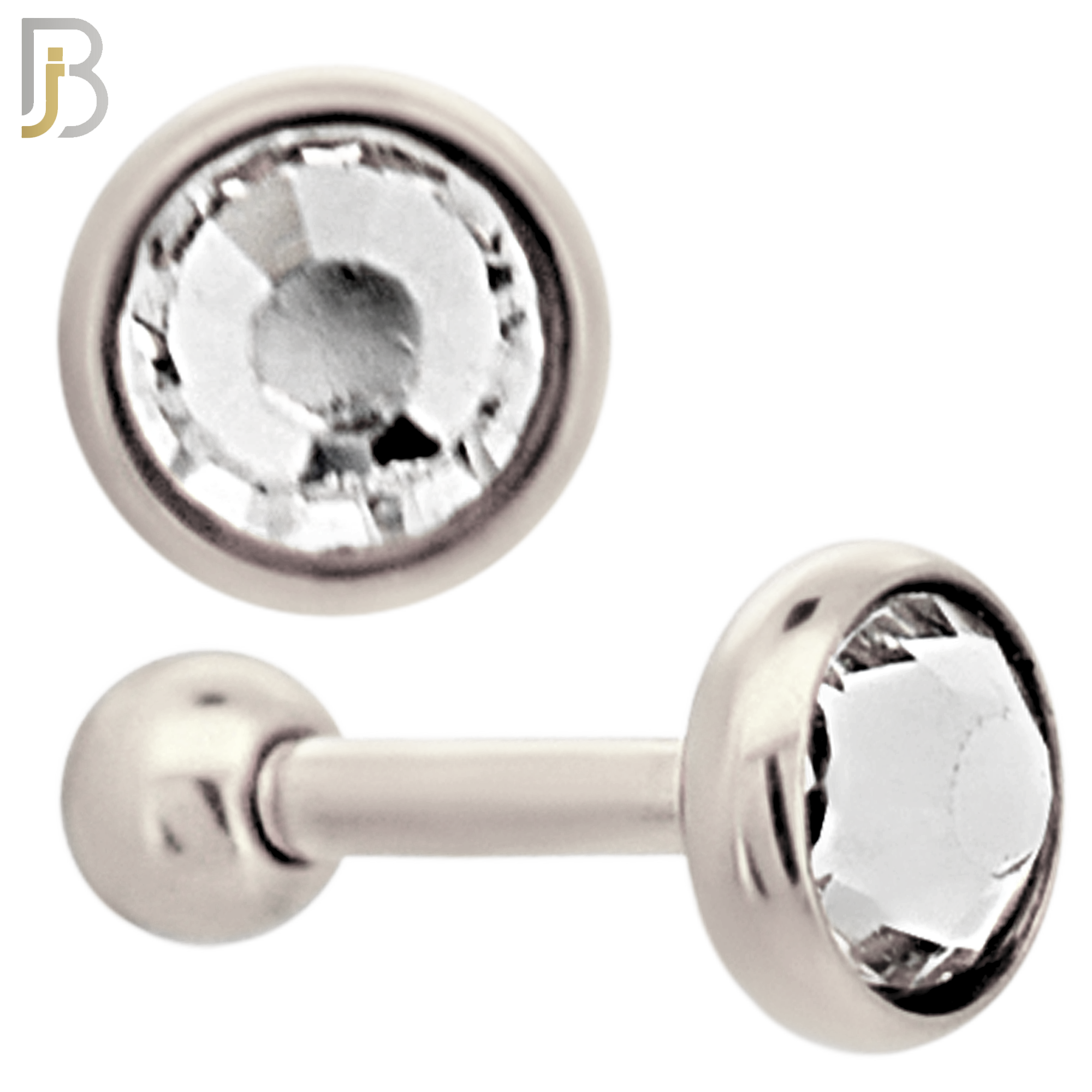 TB118SC - 316L Stainless Steel Bezel with Clear CZ Tragus/Cartilage Barbell (PACK OF 6) image 3